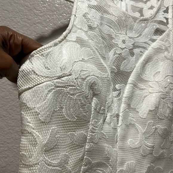 Minuet White Sequin Dress Size S Floral Pattern Sleeveless Prom Formal Wedding - Picture 4 of 12